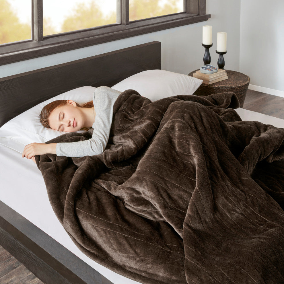 Beautyrest Solid Microlight Heated Blanket, Chocolate, Full