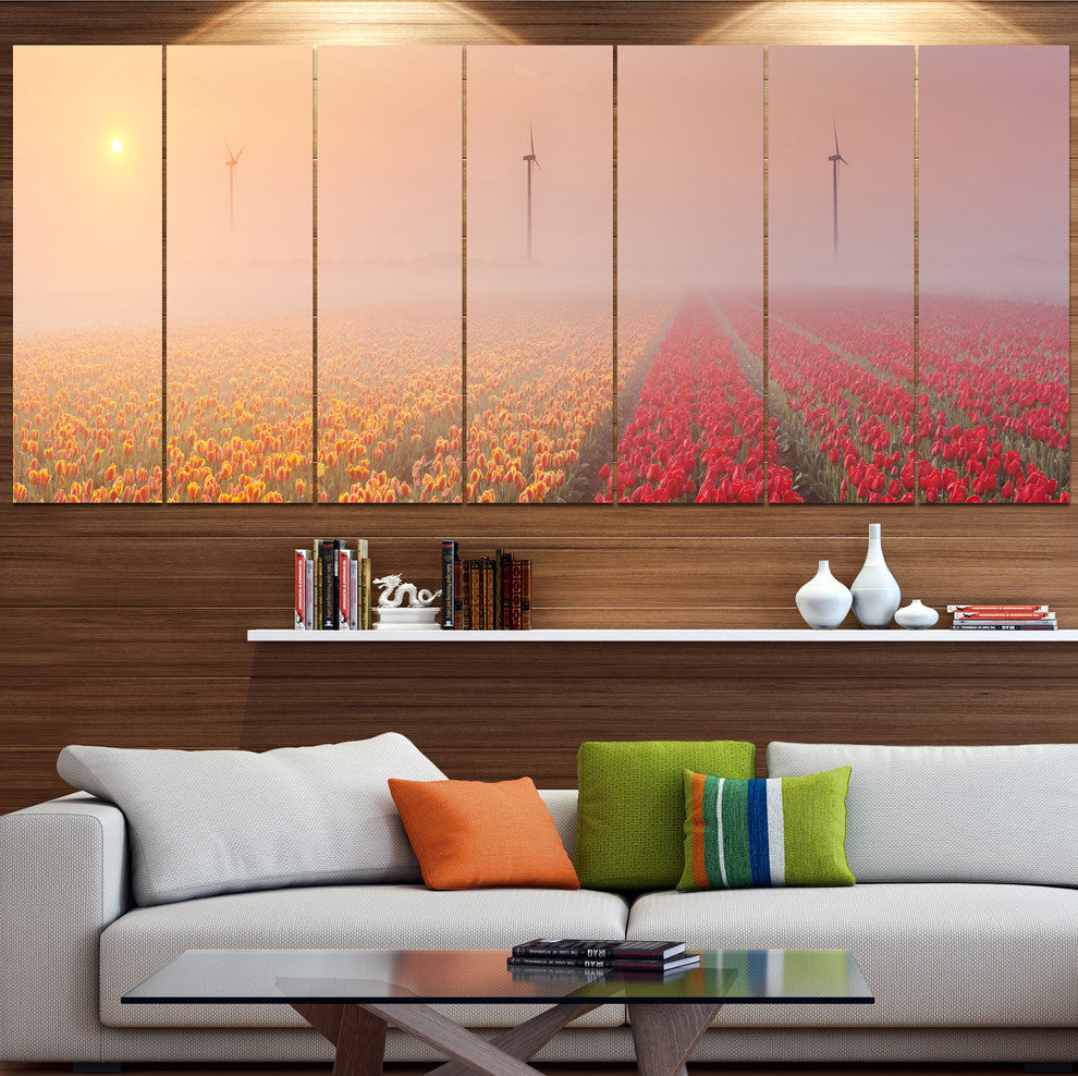 Sun over Blooming Lake Panorama, Landscape Canvas Art Print, 83"x32", 7 Panels