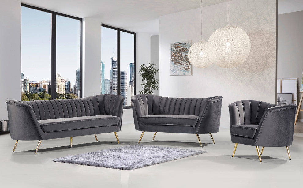 Margo Velvet Upholstered Set, Gray, Loveseat
