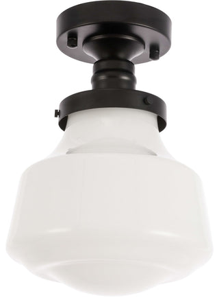 Living District Lyle 1-Light Metal & Glass Flush Mount in Black/Frosted White