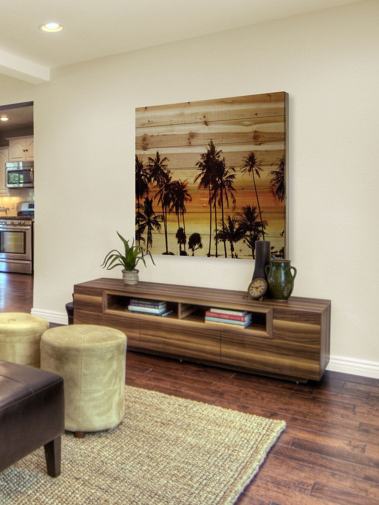"Palms in the Sun" Print on Natural Pine Wood, 32"x32"
