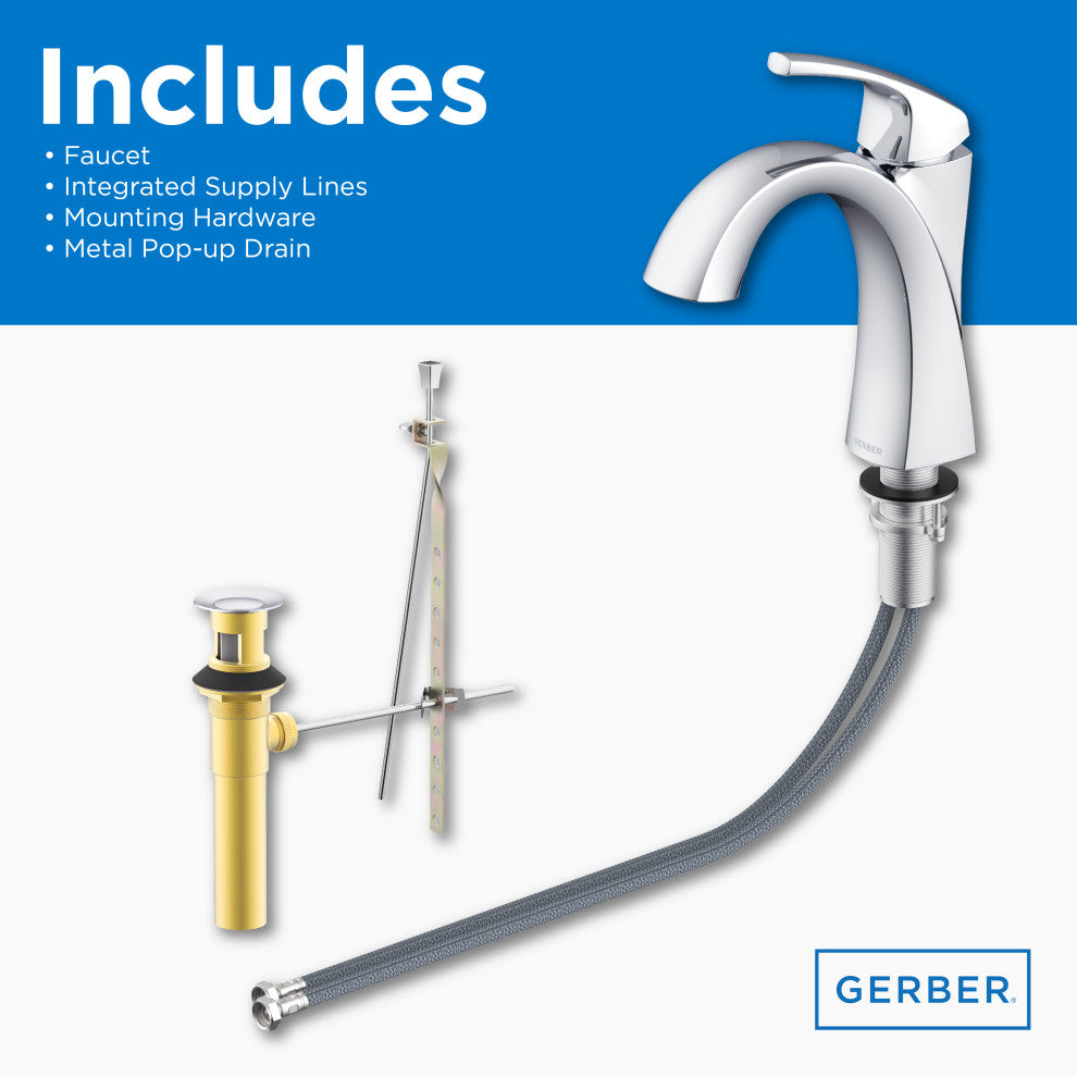 Vaughn Single Handle Lavatory Faucet w/ Metal Pop-Up Drain Chrome, Chrome