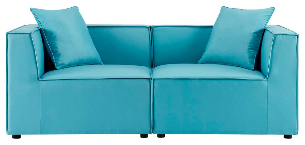 Lounge Loveseat Sofa, Fabric, Blue, Outdoor Patio Balcony Cafe Bistro Garden