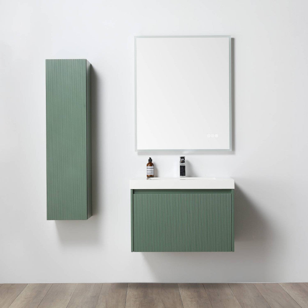 Floating Bathroom Vanity with Sink, Wall Mounted Vanity, Green, 30" W/ Sink, Side Cabinet