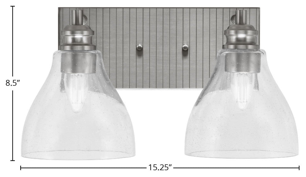 Edge 2-Light Bath Bar, Brushed Nickel Finish, 6.25" Clear Bubble Glass