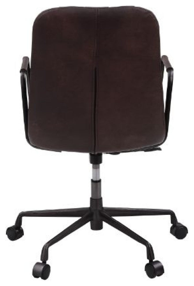 Benzara BM268944 Office Chair With Leather Seat/Channel Stitching, Dark Brown