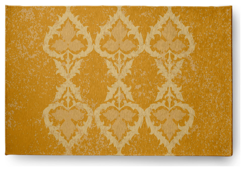 Fancy Leaves Soft Chenille Area Rug, Yellow, 2'x3'