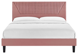 Yasmine Channel Tufted Performance Velvet Twin Platform Bed, Dusty Rose