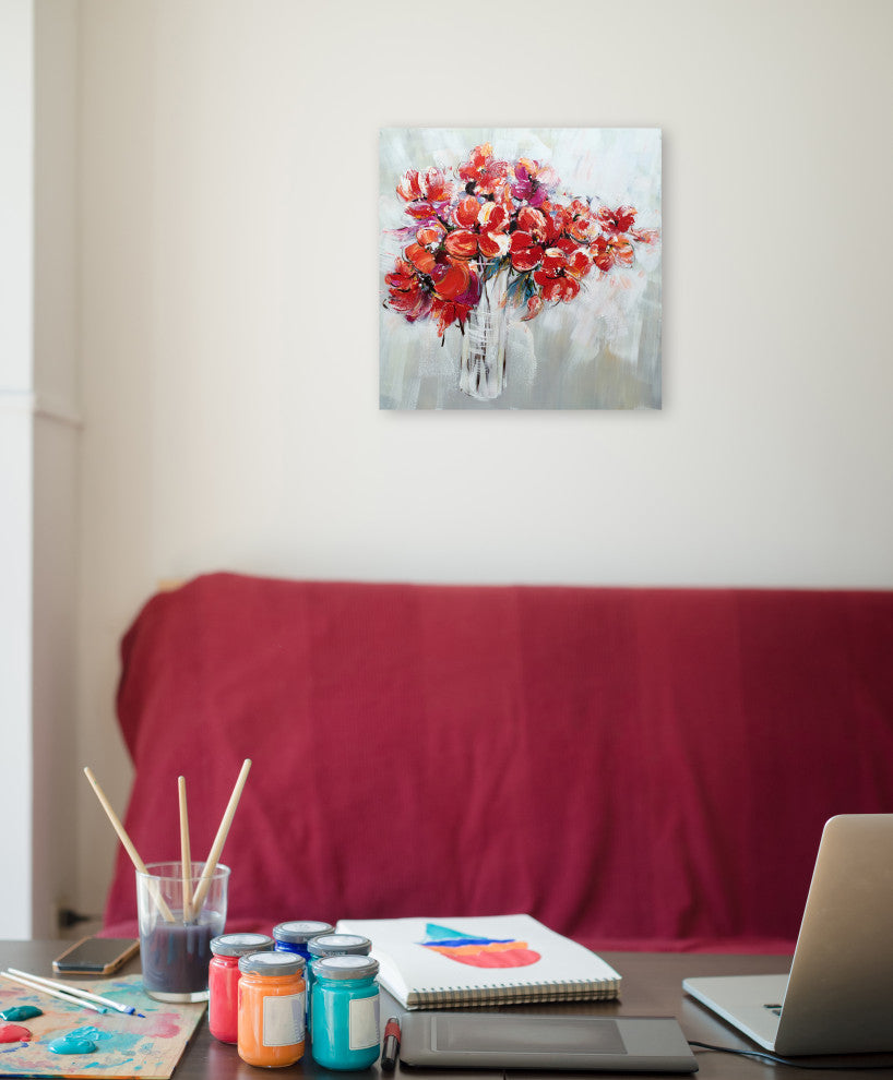 Hand Painted Flowers in Vase Wall Decor Artwork II