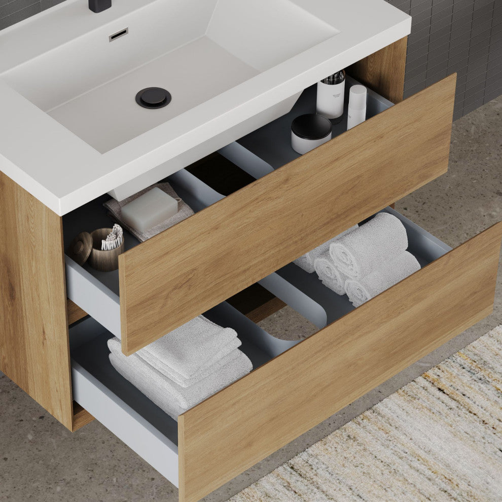 The Daria Bathroom Vanity, White Oak, 36", Single Sink, Wall Mount