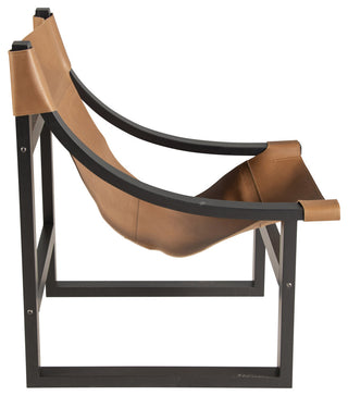 Lima Natural Top Grain Leather Sling Chair with Black Solid Wood Frame
