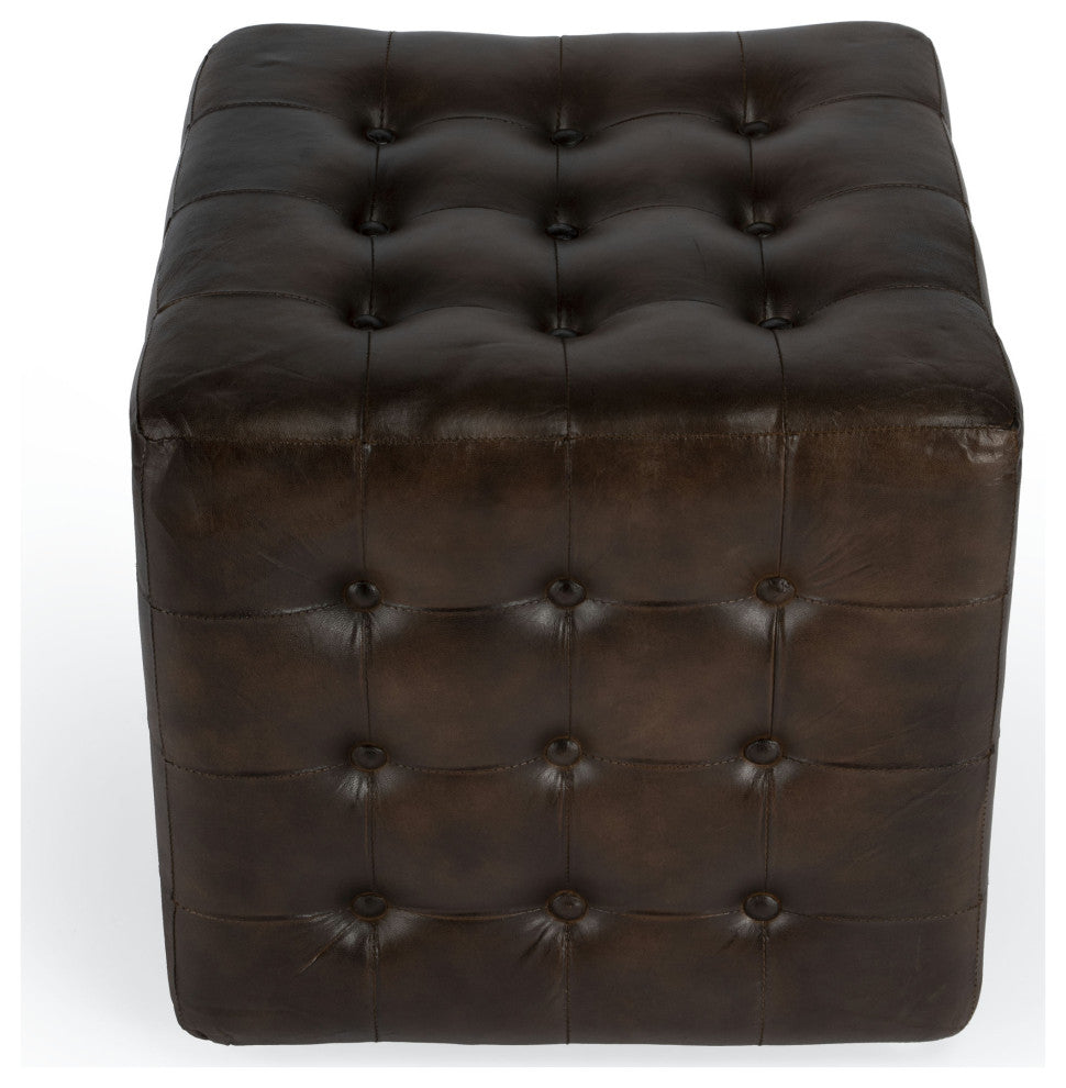 Butler Specialty Company, Leon Button Tufted Leather Ottoman, Brown