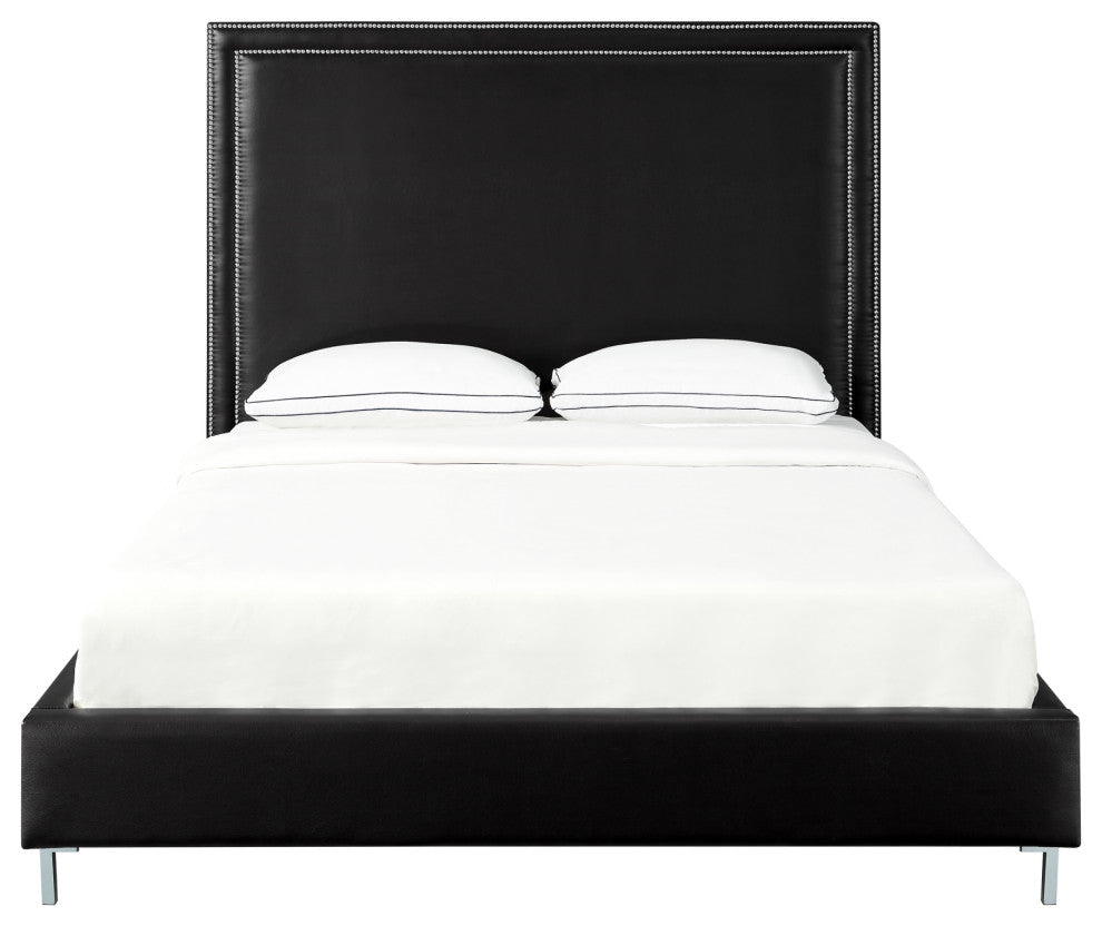 Giovanna Nailhead Trim Platform Bed, Black Leather Pu, King