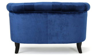 GDF Studio Melaina Tufted Scroll Arm New Velvet Loveseat, Navy Blue