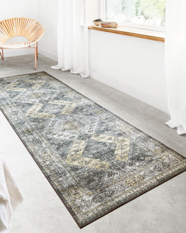 Graphite Silver Printed Skye Area Rug, Graphite/Silver, 1'6"x1'6" Sample