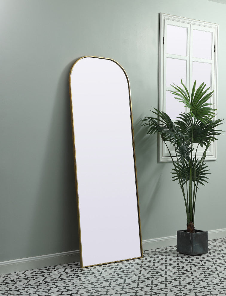 Metal Frame Arch Full Length Mirror 28X74 Inch, Brass
