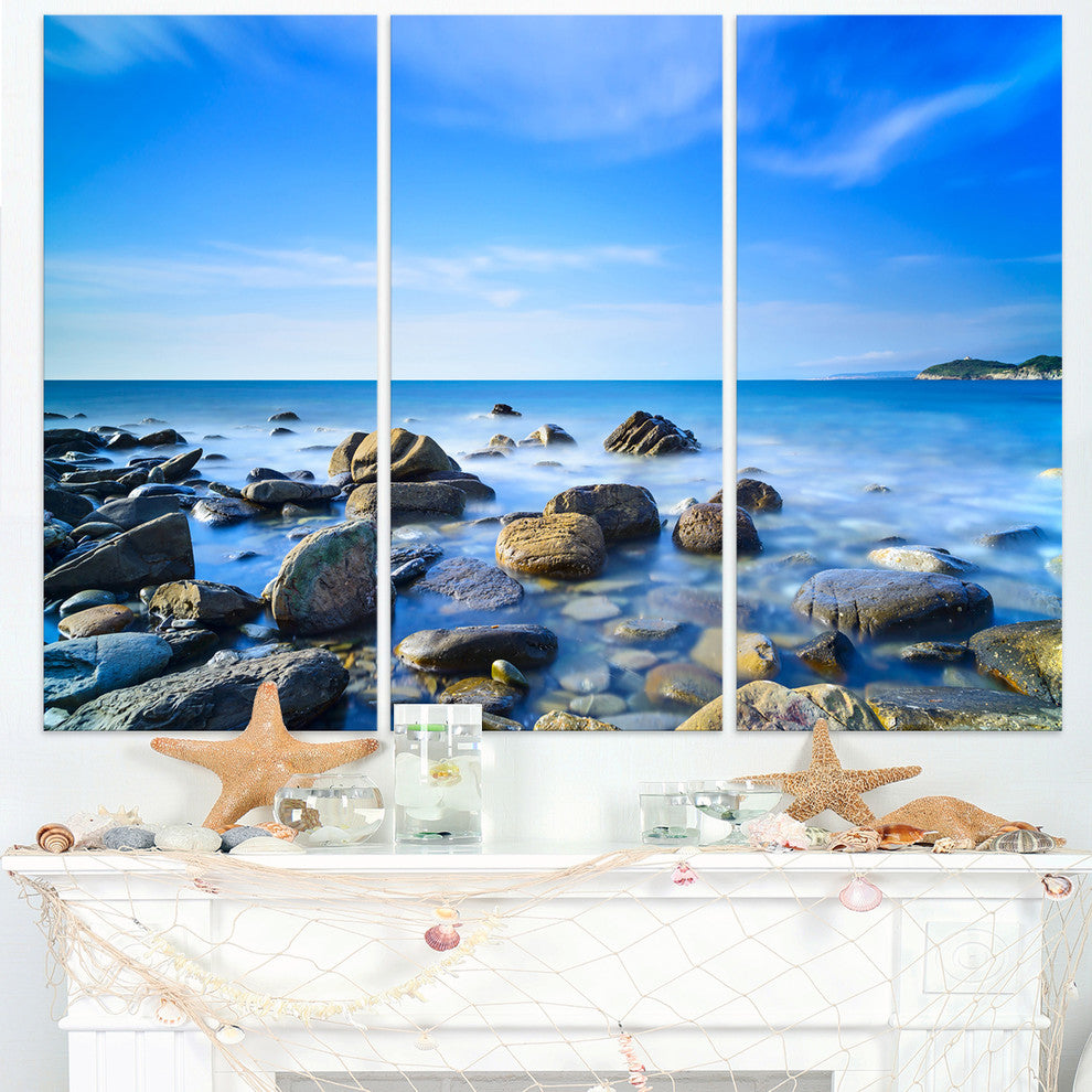 "Baratti Bay Rocks in Waters at Sunset" Metal Wall Art, 3 Panels, 36"x28"