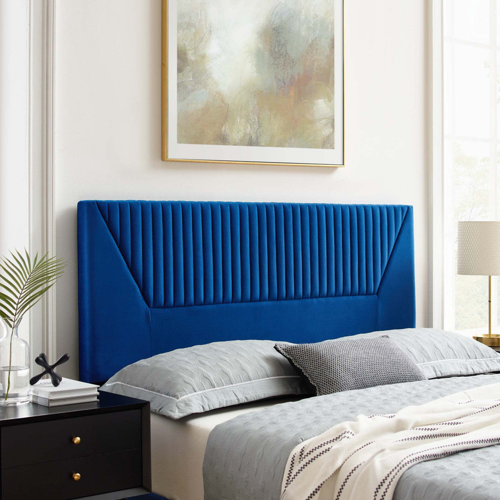 Patience Channel Tufted Performance Velvet Full/Queen Headboard, Navy