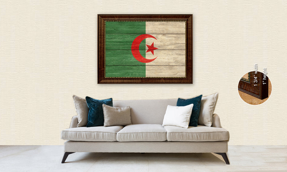 Algeria Country Textured Flag Print With Brown Gold Frame, 15"X21"