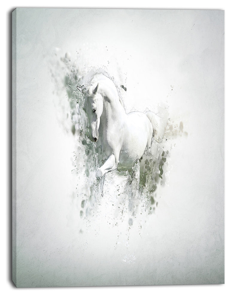 Graceful White Horse, Animal Canvas Wall Art, 28"x60"