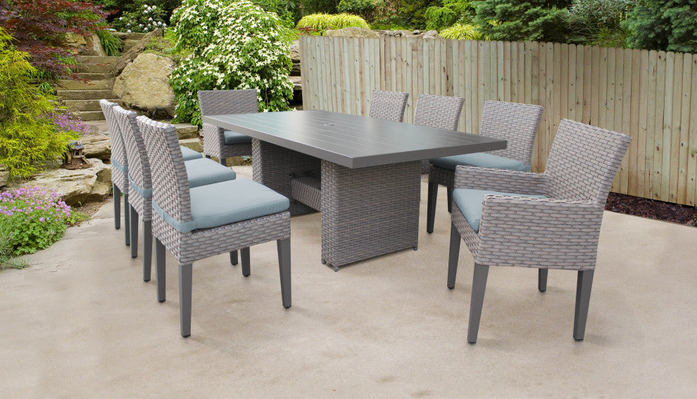 Florence Rectangular Patio Dining Table, 6 No Arm and 2 Arm Chairs, Spa