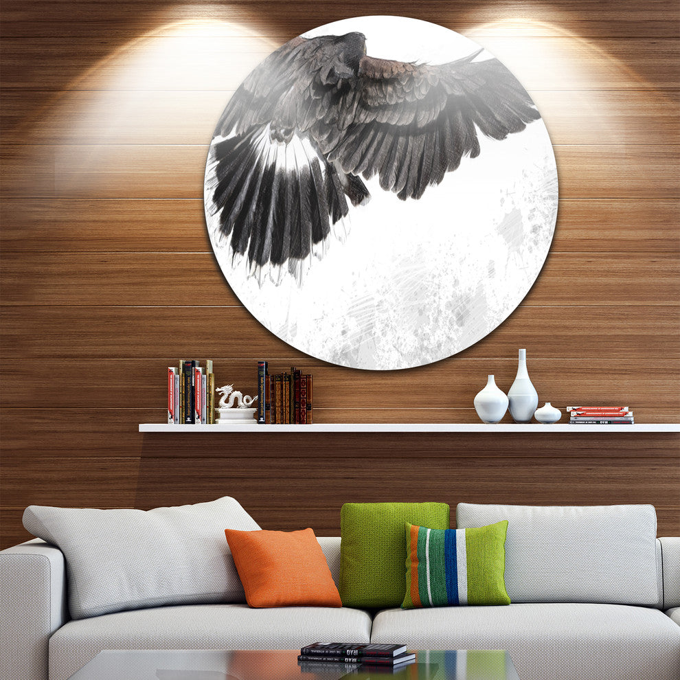 Low-Flying Eagle Illustration, Animal Digital Round Metal Wall Art, 23"
