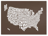 'USA States Text Map - Coffee' Canvas Art by Michael Tompsett