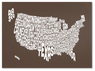 'USA States Text Map - Coffee' Canvas Art by Michael Tompsett