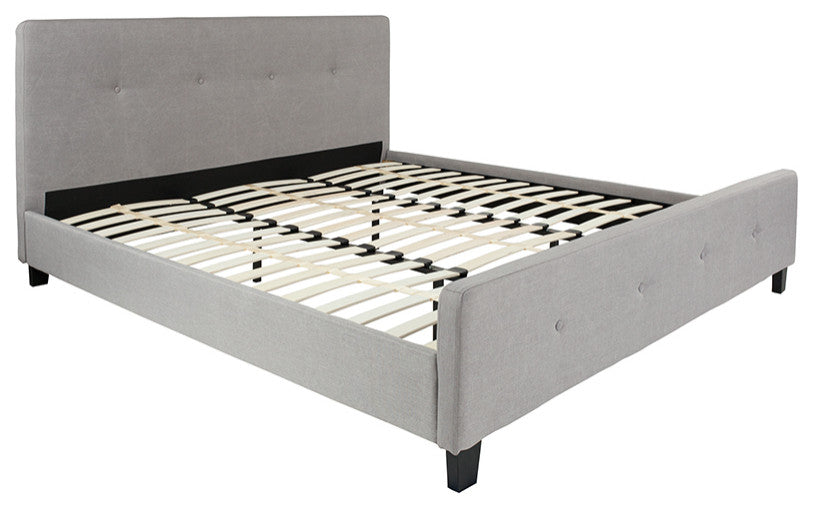 Tribeca King Size Tufted Platform Bed, Light Gray