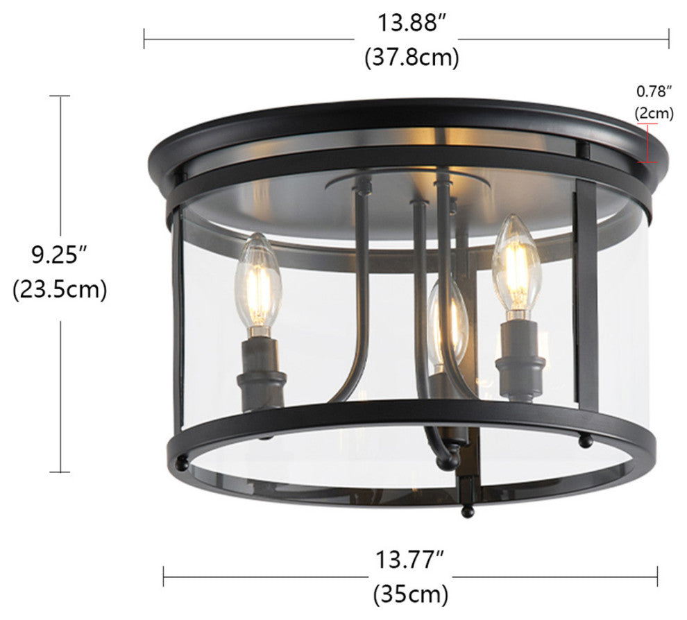 Matte Black 3-Light Candle Style Drum Shape Flush Mount Ceiling Lamp