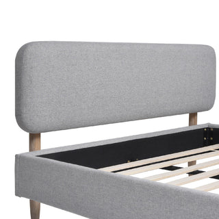 Diego Low Upholstered Platform Bed, Light Gray Polyester, Queen