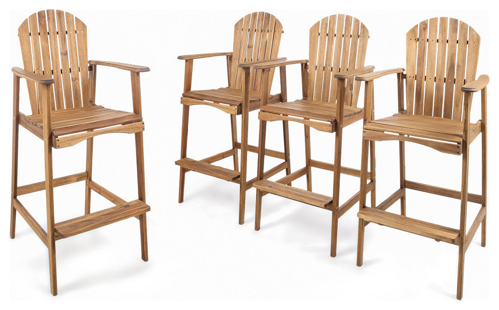 GDF Studio Malibu Outdoor Finish Acacia Wood Adirondack Barstools, Natural Stain, Set of 4