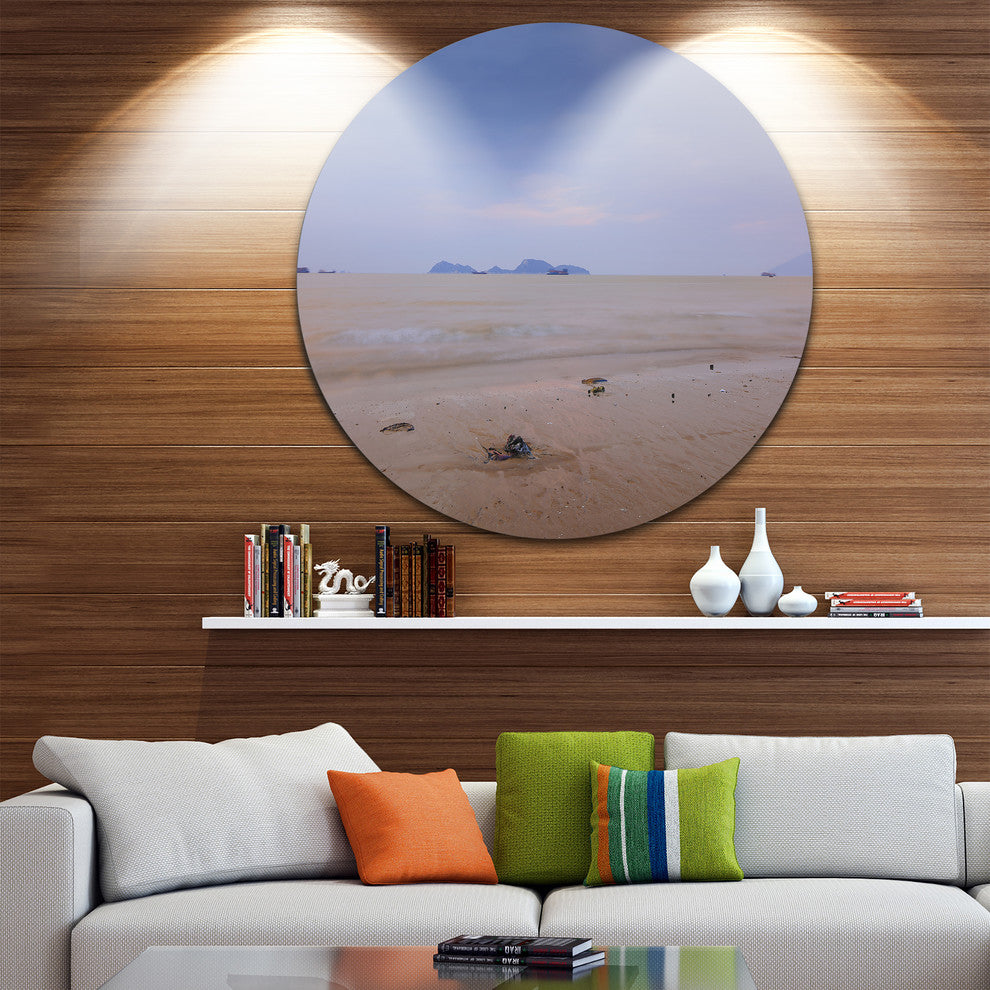 Soft Blue Sunset At Lung Kwu Tan Beach, Landscape Round Artwork, 11"