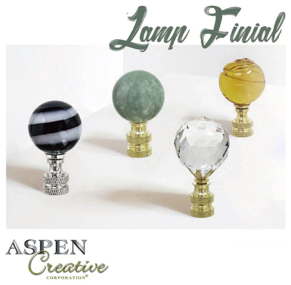 24007-41, 1 Pack Charcoal Grey Faceted Crystal Lamp Finial, Brass Plated Finish