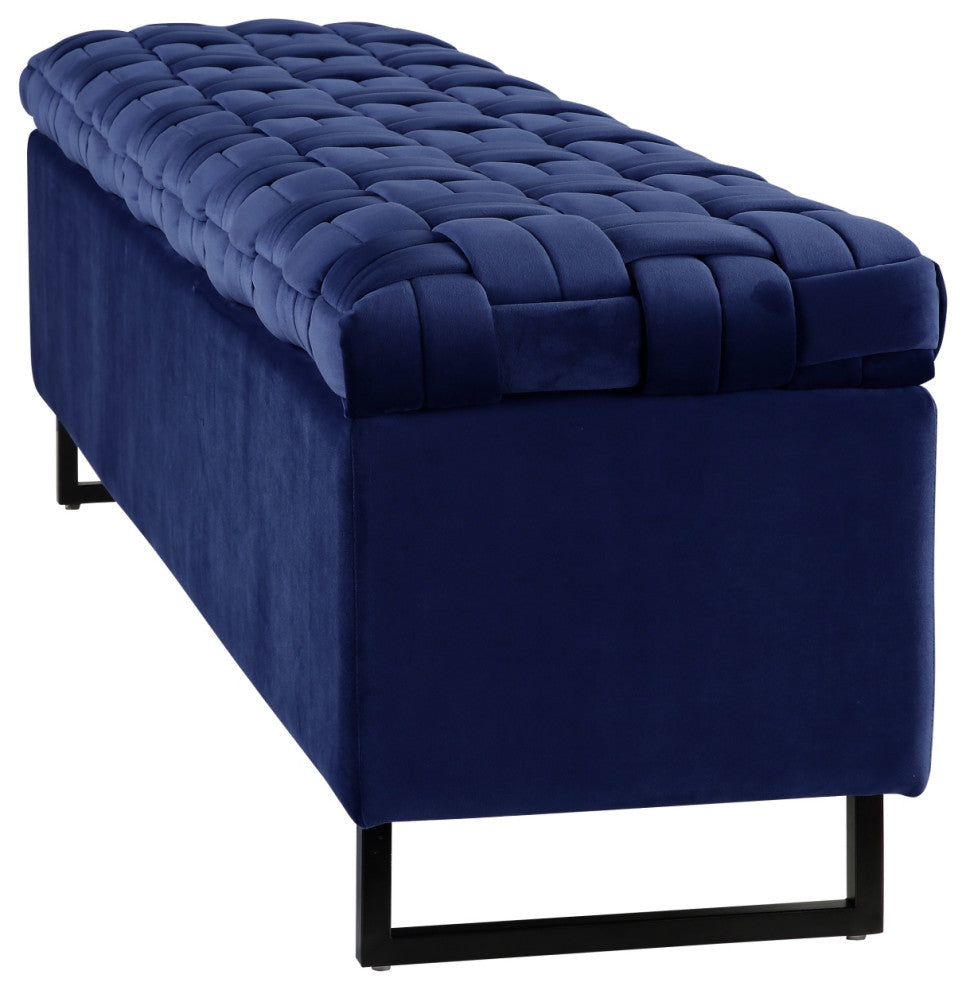 Inspired Home Johnathan Storage Bench Upholstered, Navy Velvet