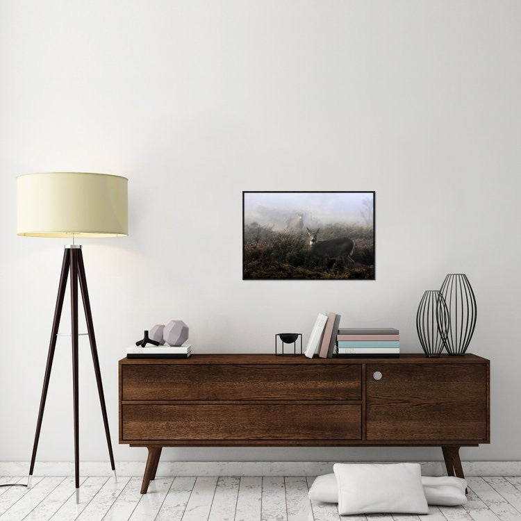 "The Rut In On White-Tailed Deer" Framed Canvas Giclee by Jim Cumming, 31x21"