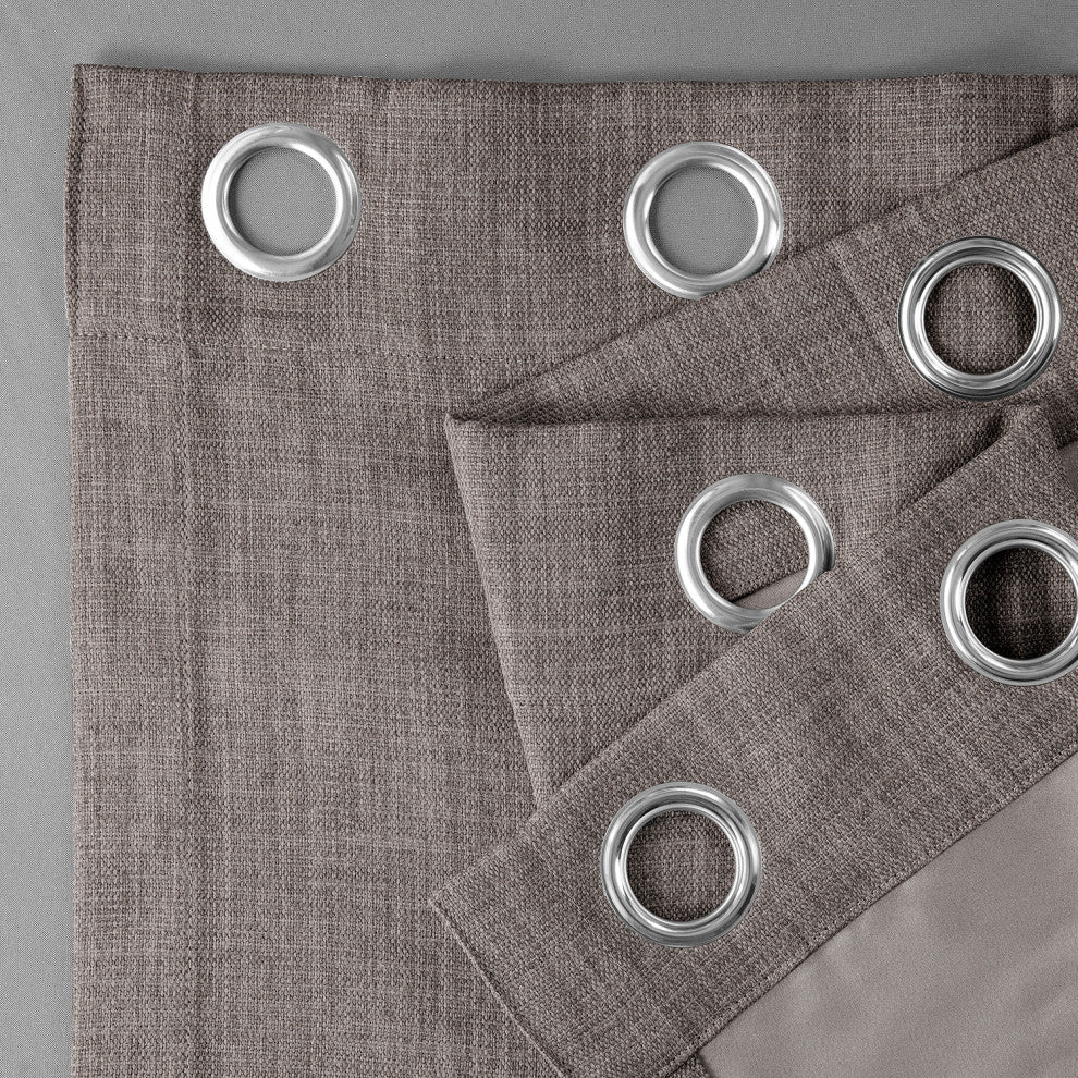 Faux Linen Grommet Room Darkening Curtain Single Panel, Mink, 50"x84"