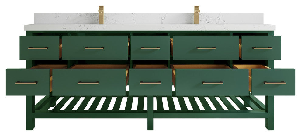 Parker 84 Double Sink Bath Vanity in Lafayette Green  2" Empira Quartz