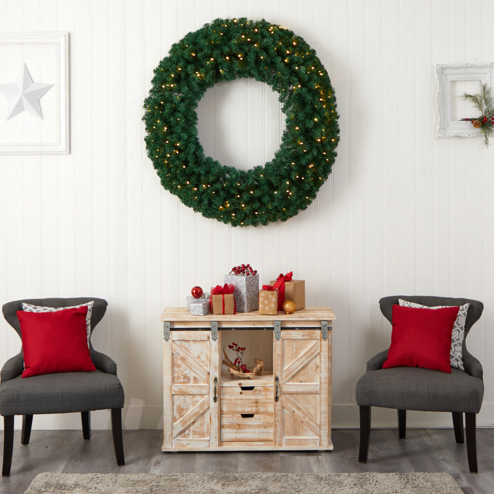 48" Large Faux Christmas Wreath With 714 Bendable Branches and 200 LED Lights