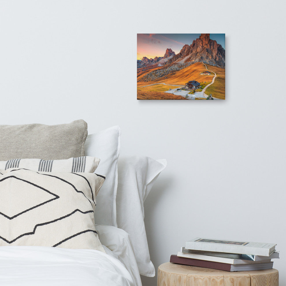 Sunset and Alpine Mountain Pass Landscape Photo Canvas Wall Art Print, 12" X 16"