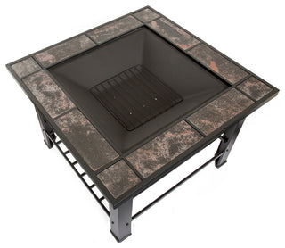 Pure Garden 30 Inch Square Fire Pit And Table With Cover, Black
