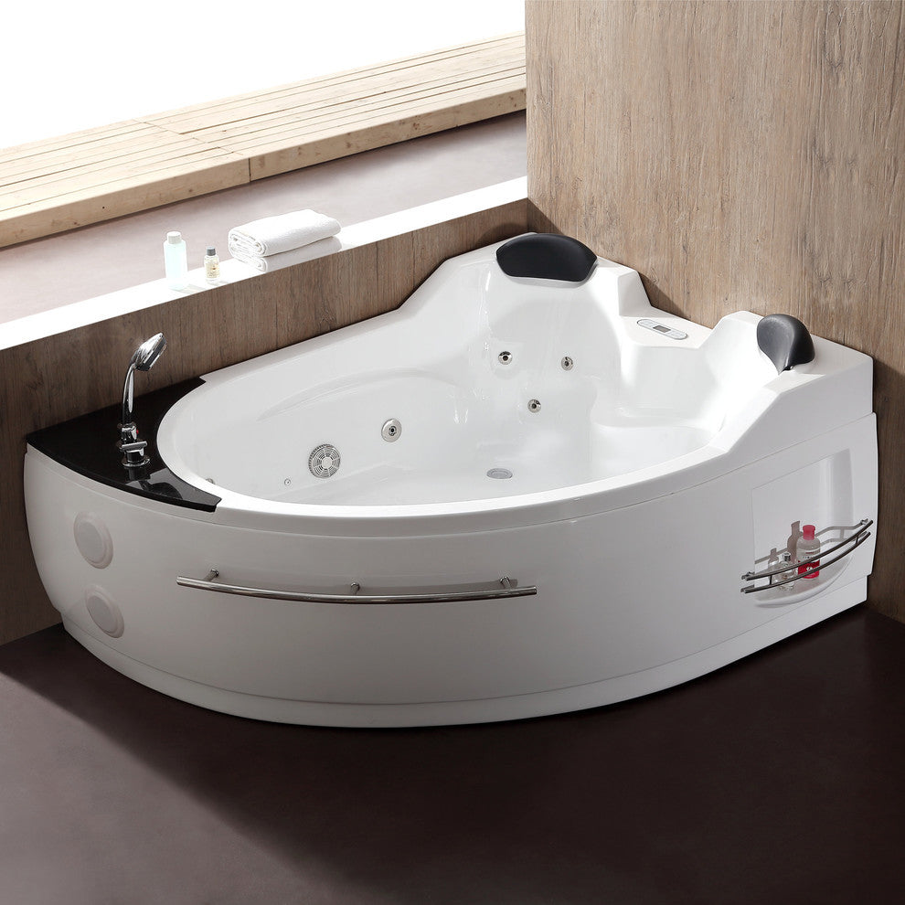 5.5 Ft Left Corner Acrylic White Whirlpool Bathtub For Two