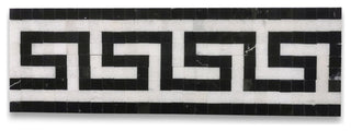 Greek Key Thassos White Nero Marquina Black Marble Mosaic Border Tile, 1 piece