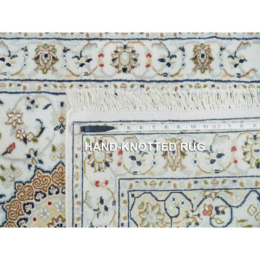 White, Natural Wool, Hand Knotted, Nain Design 250 KPSI Runner Rug, 2'8"x8'4"