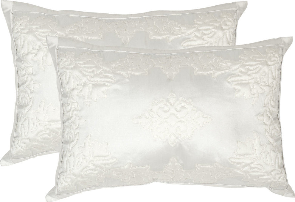 Quilted Medallion Pillows, Set of 2, White, Down Feather Filler