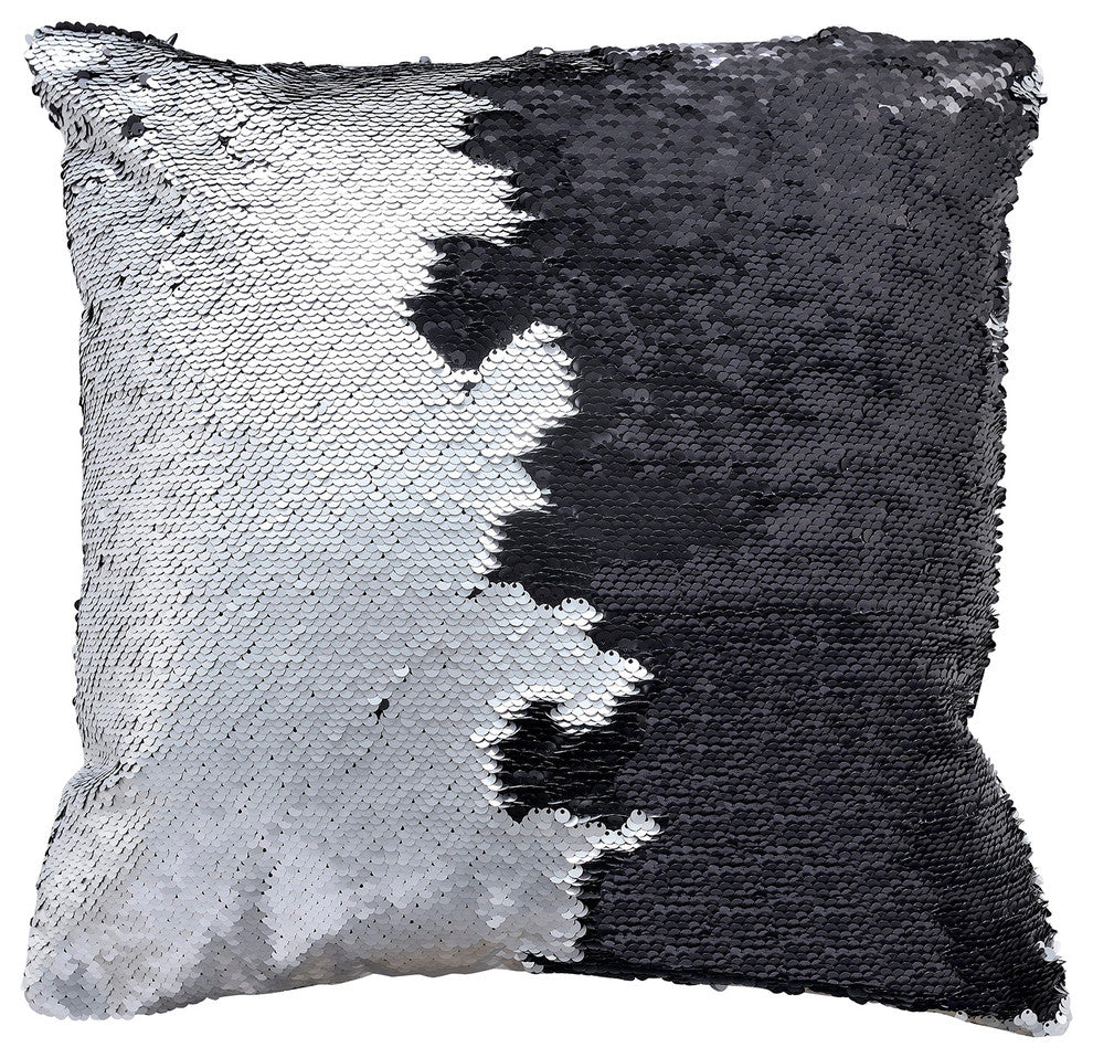 Decorative Mermaid Throw Pillow, Matte Silver/Matte Black, 14"x14"