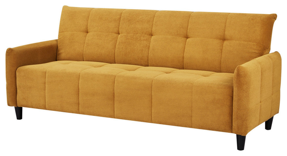 Benzara BM285049 79" Convertible Sofa Bed Futon, Tufted Cushions, Yellow