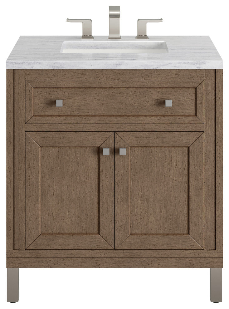 Chicago 30" Single Vanity Whitewashed Walnut, Arctic Fall Solid Surface