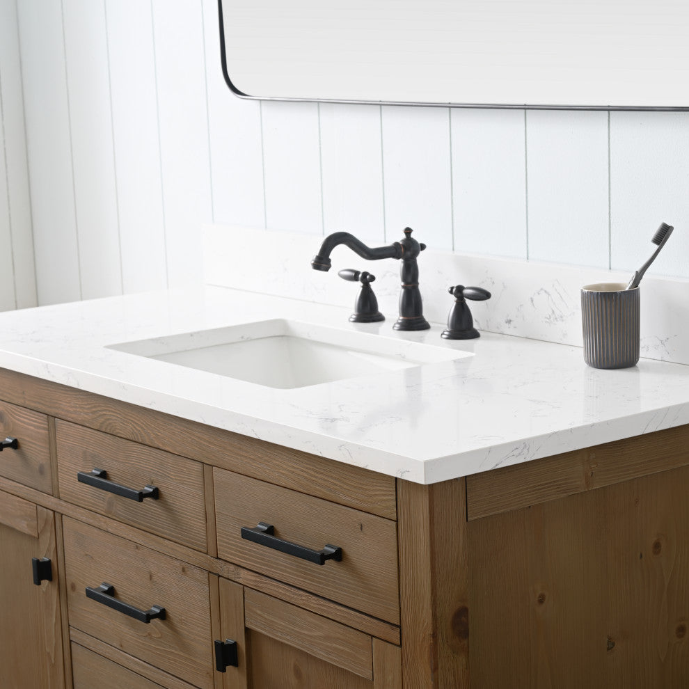 Jasper 48" Bathroom Vanity, Textured Natural, Ariston White Engineered Stone Top