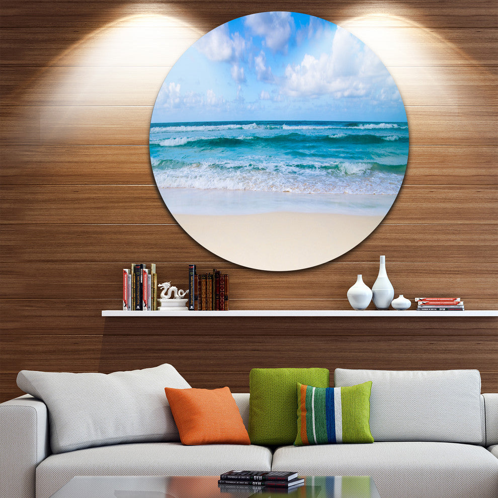 Serene Blue Tropical Beach, Seashore Round Wall Art, 23"